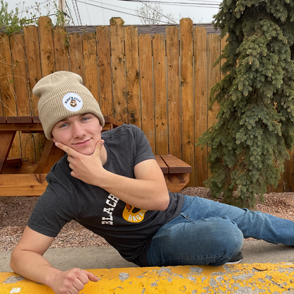 Tan Beanie Black Hills Bagel Logo