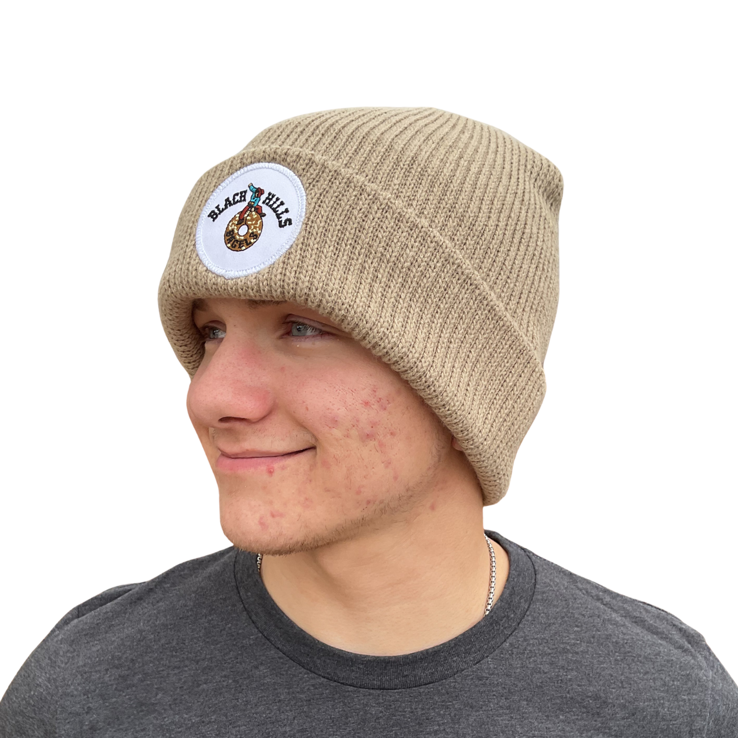 Tan Beanie Black Hills Bagel Logo